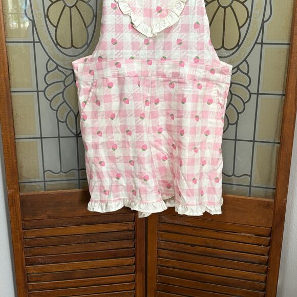 Hot Topic Pink Strawberry Gingham Heart Bib Shortalls Overalls Milk Maid Size L - Picture 6 of 13